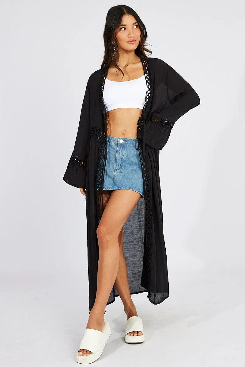 Black Tie Front Kimono Long Sleeve Longline sold by Ally Fashion product image thumbnail 3