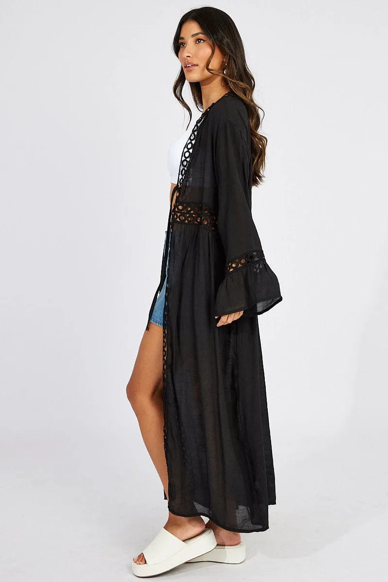 Black Tie Front Kimono Long Sleeve Longline sold by Ally Fashion product image thumbnail 4