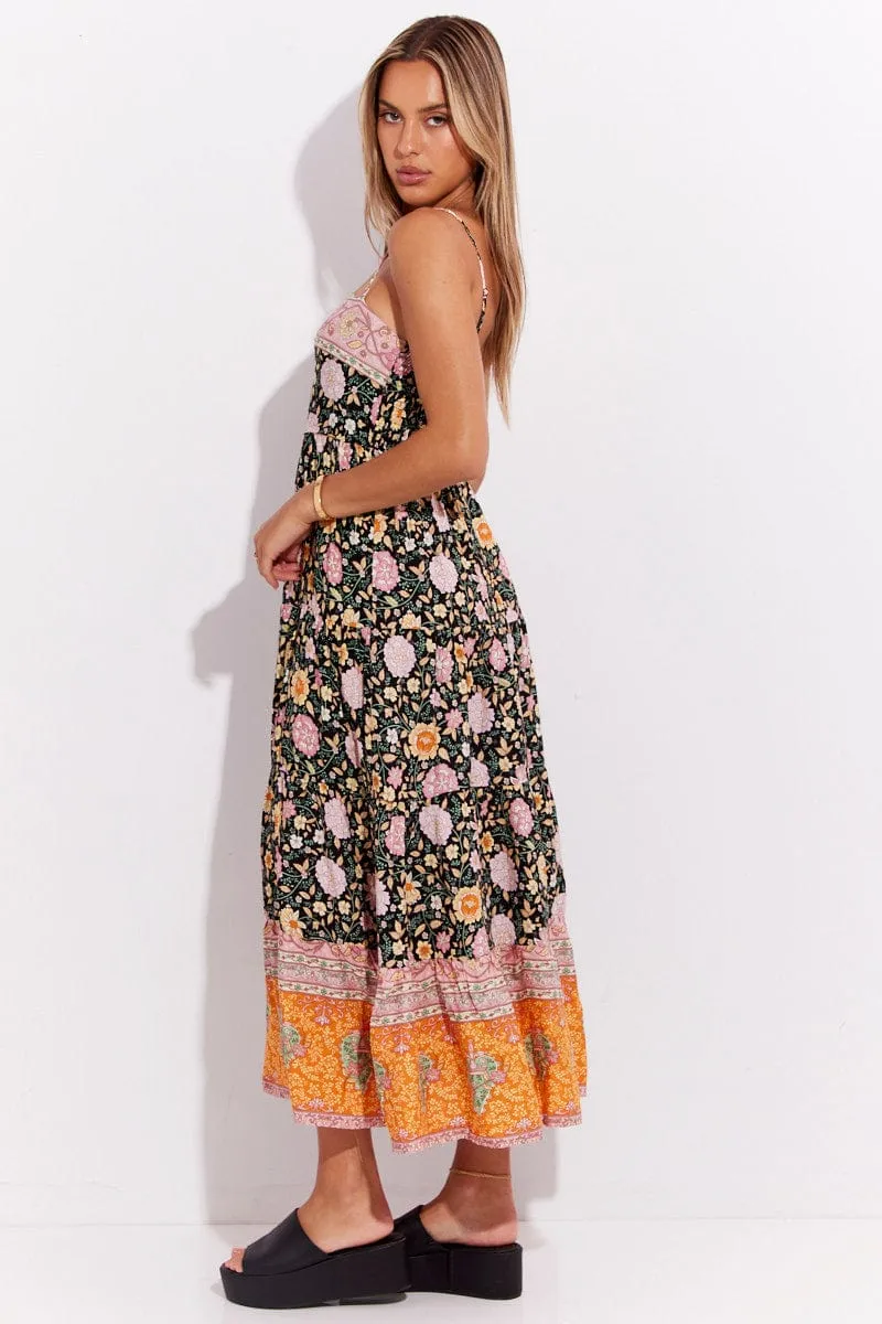 Boho Print Boho Sleeveless Shirred Back Tiered Maxi Dress sold by Ally Fashion product image thumbnail 4