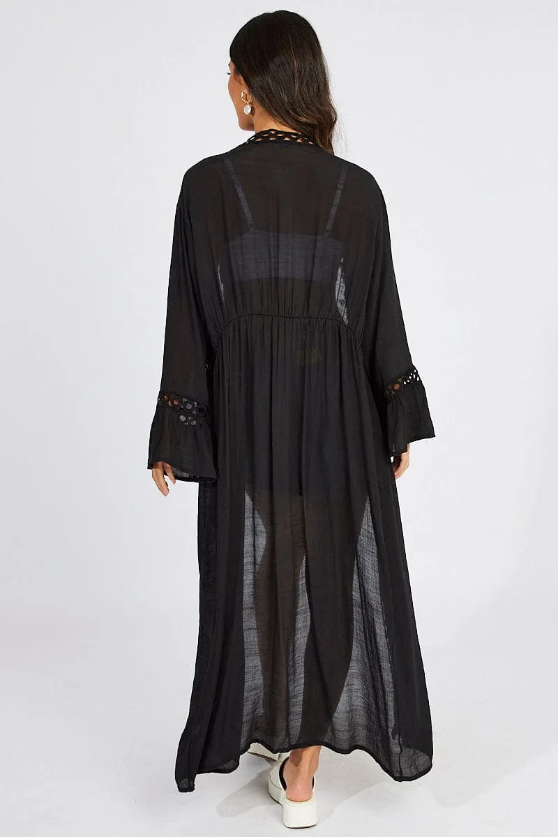 Black Tie Front Kimono Long Sleeve Longline sold by Ally Fashion product image thumbnail 5