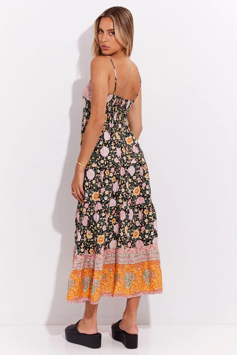 Boho Print Boho Sleeveless Shirred Back Tiered Maxi Dress sold by Ally Fashion product image thumbnail 5