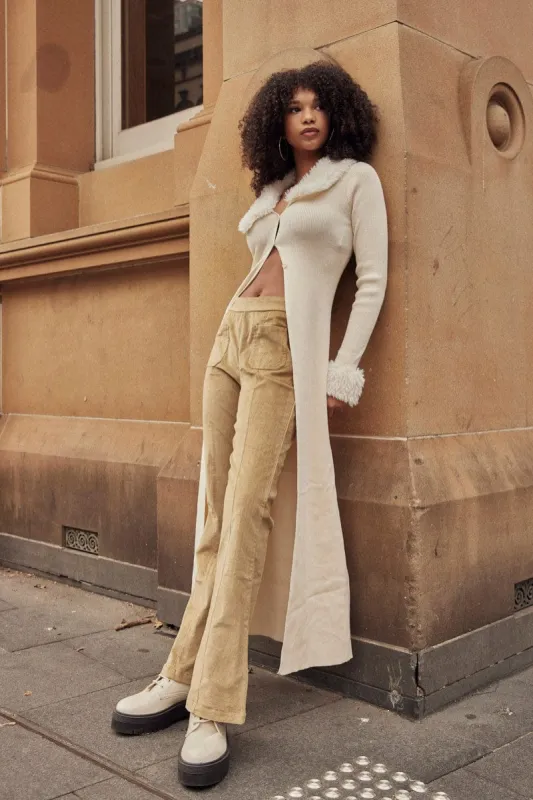 Camel Flare Leg Pants High Rise Corduroy sold by Ally Fashion