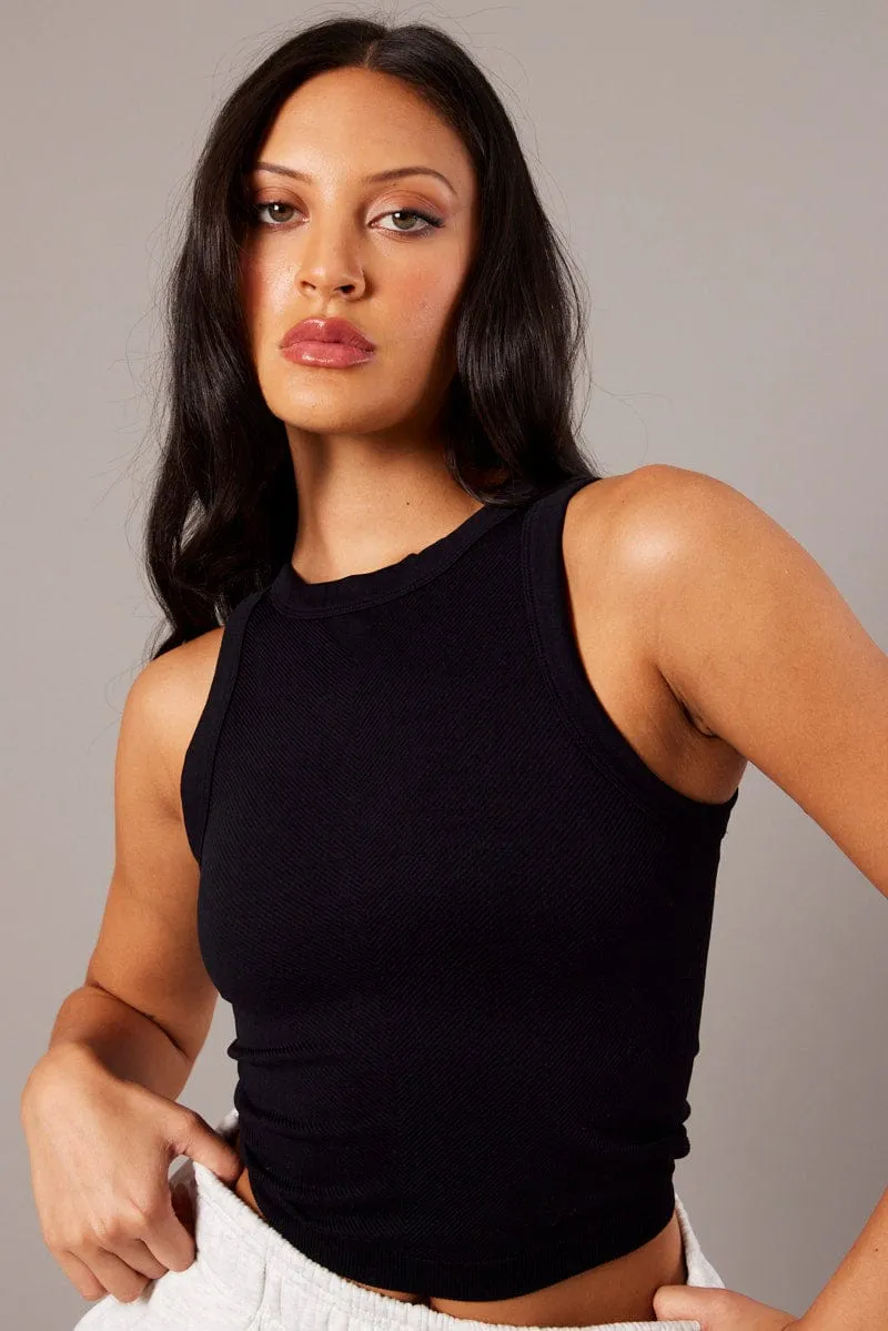 Black Tank Top Crew Neck Seamless sold by Ally Fashion