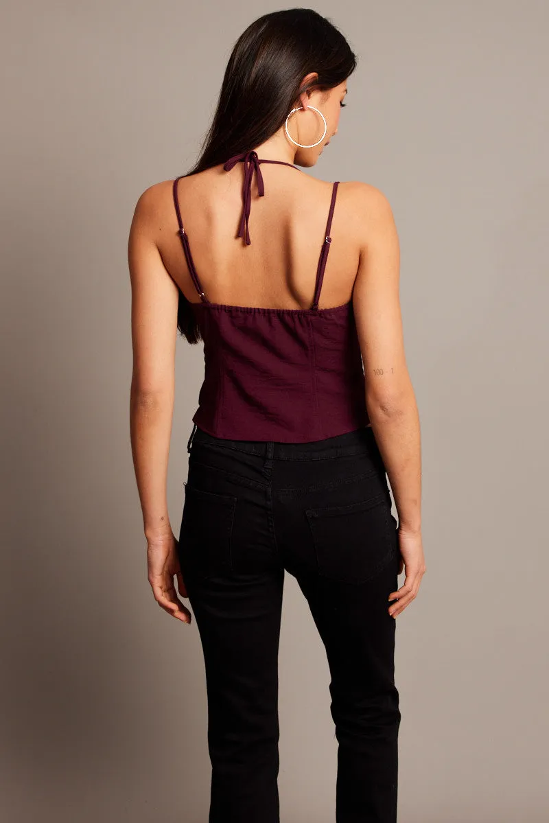 Red Cami Top Sleeveless Ruched Ribbon sold by Ally Fashion product image thumbnail 5