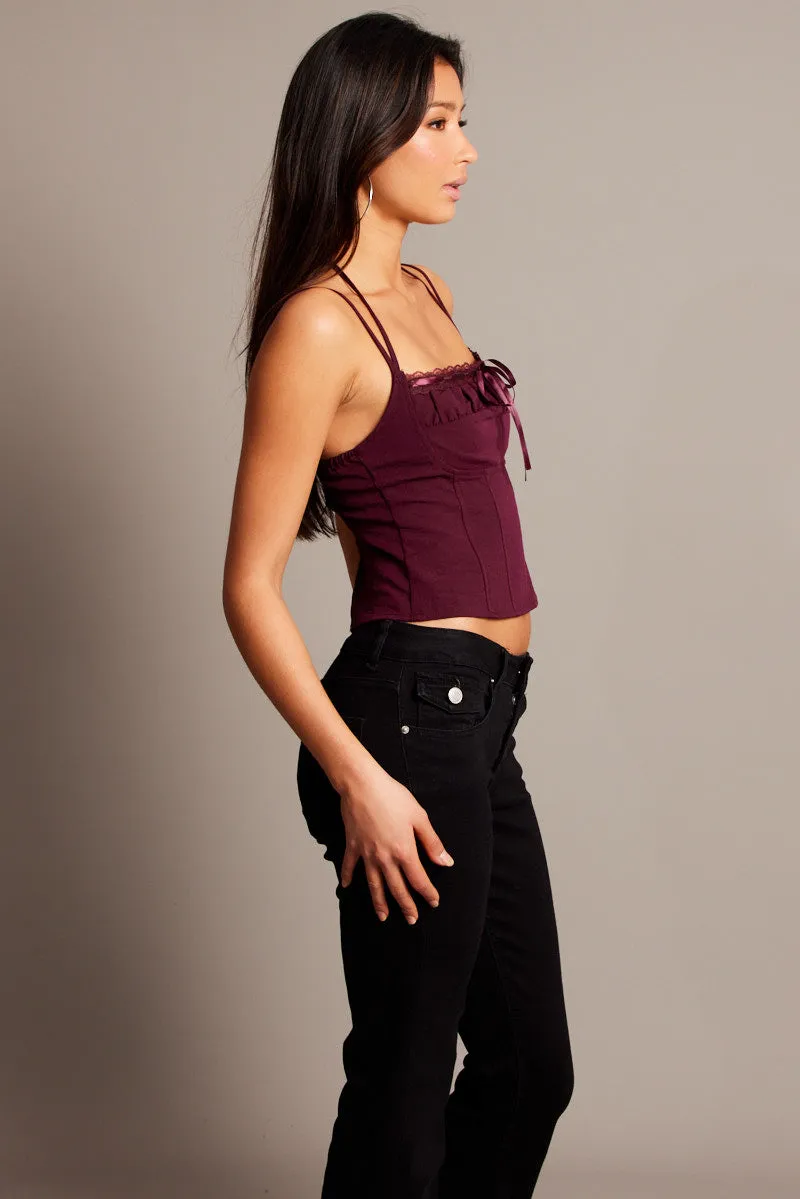 Red Cami Top Sleeveless Ruched Ribbon sold by Ally Fashion product image thumbnail 4