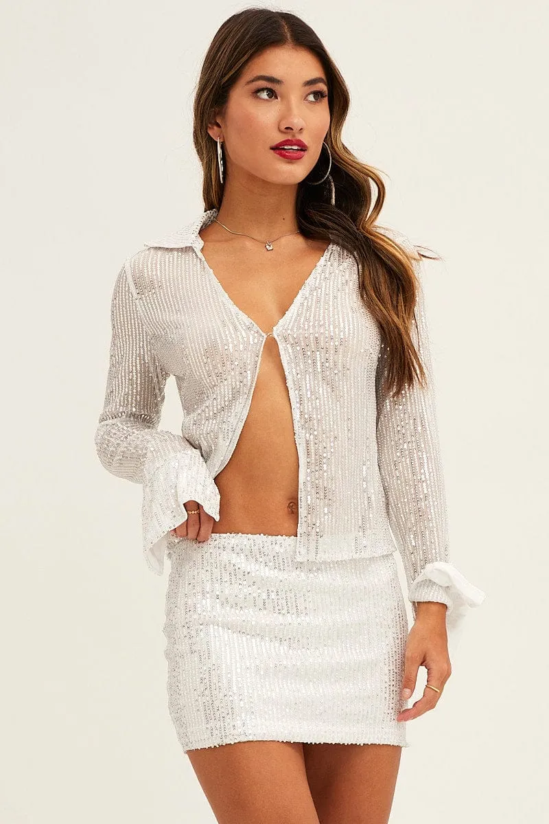 Silver Mini Skirt Sequins sold by Ally Fashion