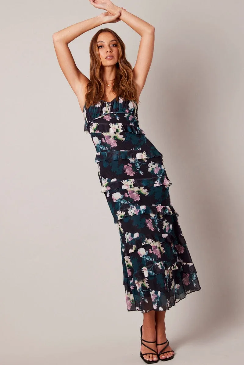 Black Floral Bodycon Dress Singlet Sweetheart Frill sold by Ally Fashion