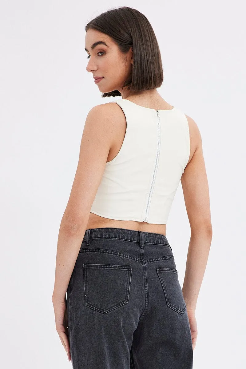 White Faux Leather Corset Sleeveless Scoop Neck Stretch sold by Ally Fashion product image thumbnail 5