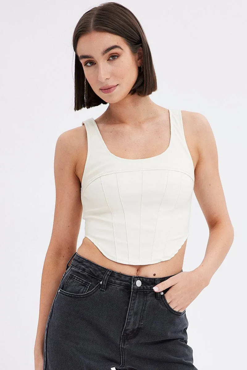 White Faux Leather Corset Sleeveless Scoop Neck Stretch sold by Ally Fashion product image thumbnail 3