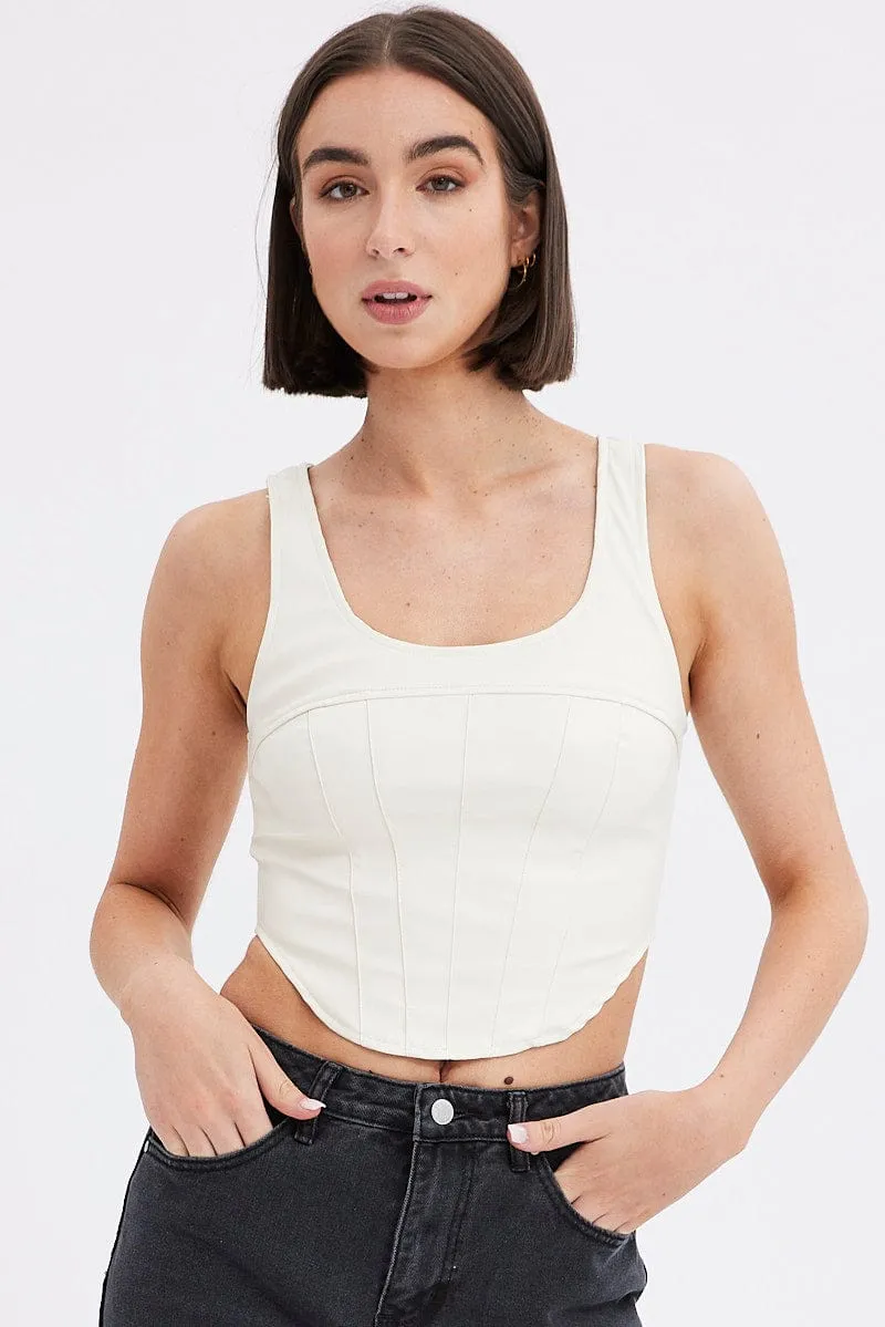 White Faux Leather Corset Sleeveless Scoop Neck Stretch sold by Ally Fashion