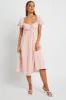 Pink Check Midi Dress Short Sleeve Ruched Bust sold by Ally Fashion