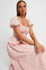 Pink Check Midi Dress Short Sleeve Ruched Bust sold by Ally Fashion