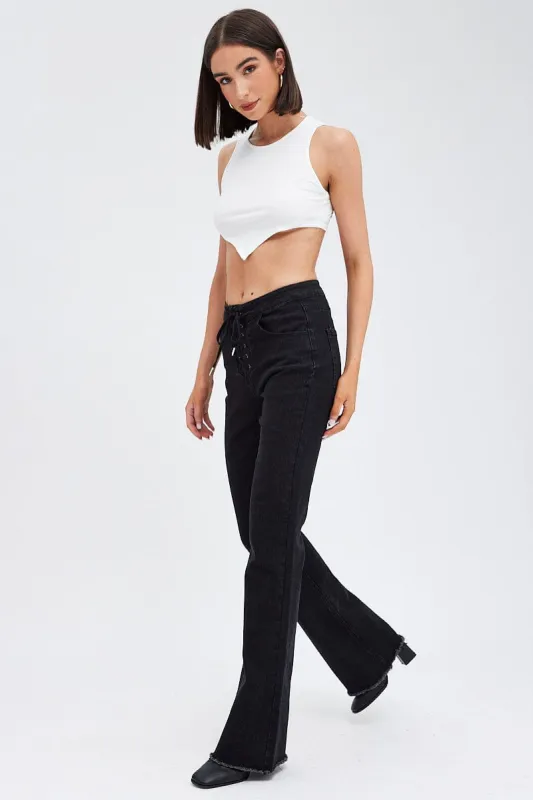 Black Flare Jeans Lace Up sold by Ally Fashion