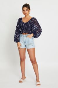 Polka Dot Crop Top Long Sleeve sold by Ally Fashion