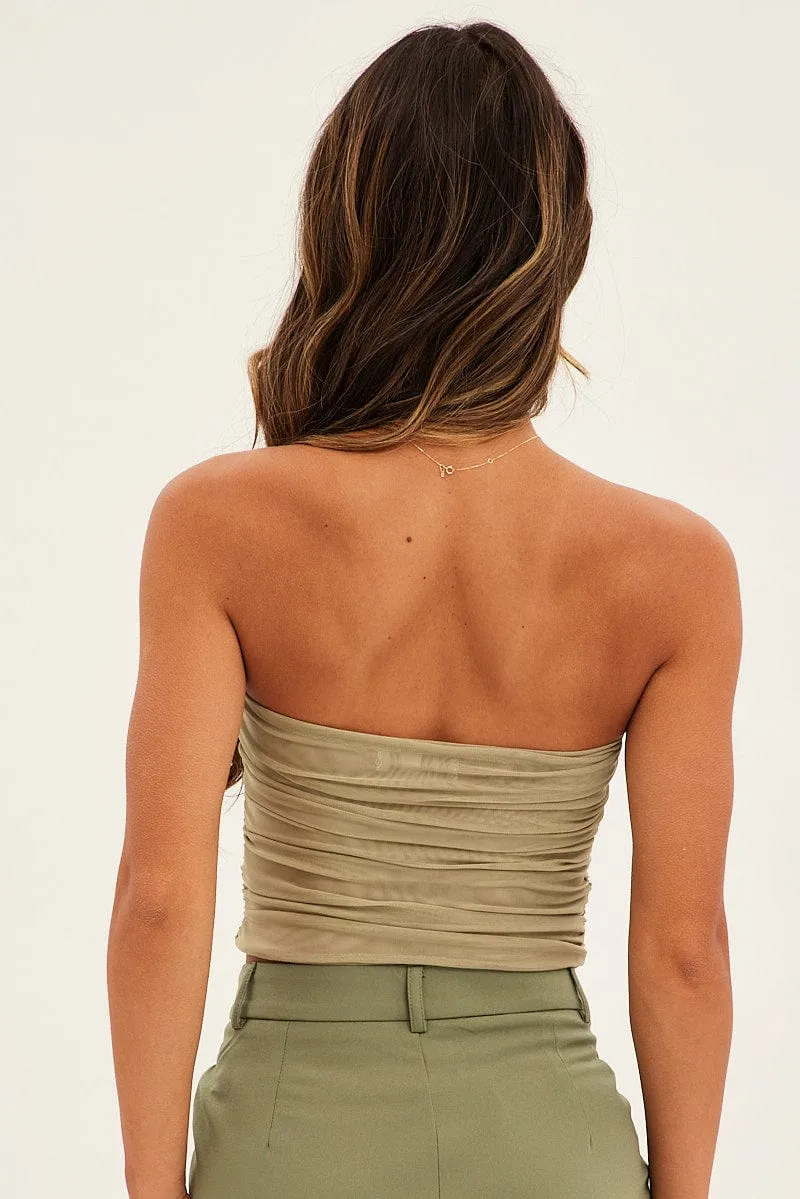 Green Mesh Bandeau Strapless Ruched Crop sold by Ally Fashion product image thumbnail 5