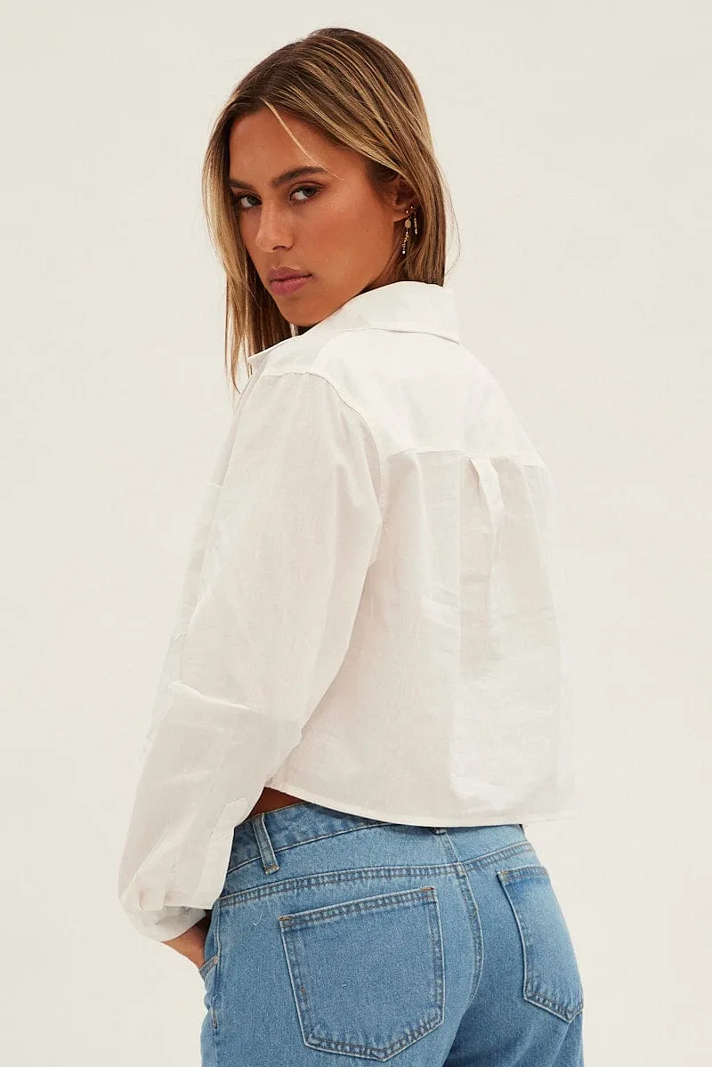 White Crop Shirt Long Sleeve Collared Oversized Fit sold by Ally Fashion product image thumbnail 5