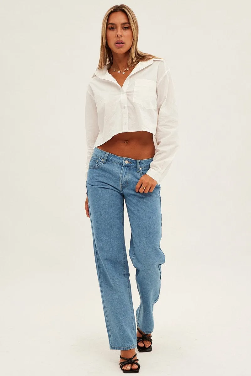 White Crop Shirt Long Sleeve Collared Oversized Fit sold by Ally Fashion product image thumbnail 2
