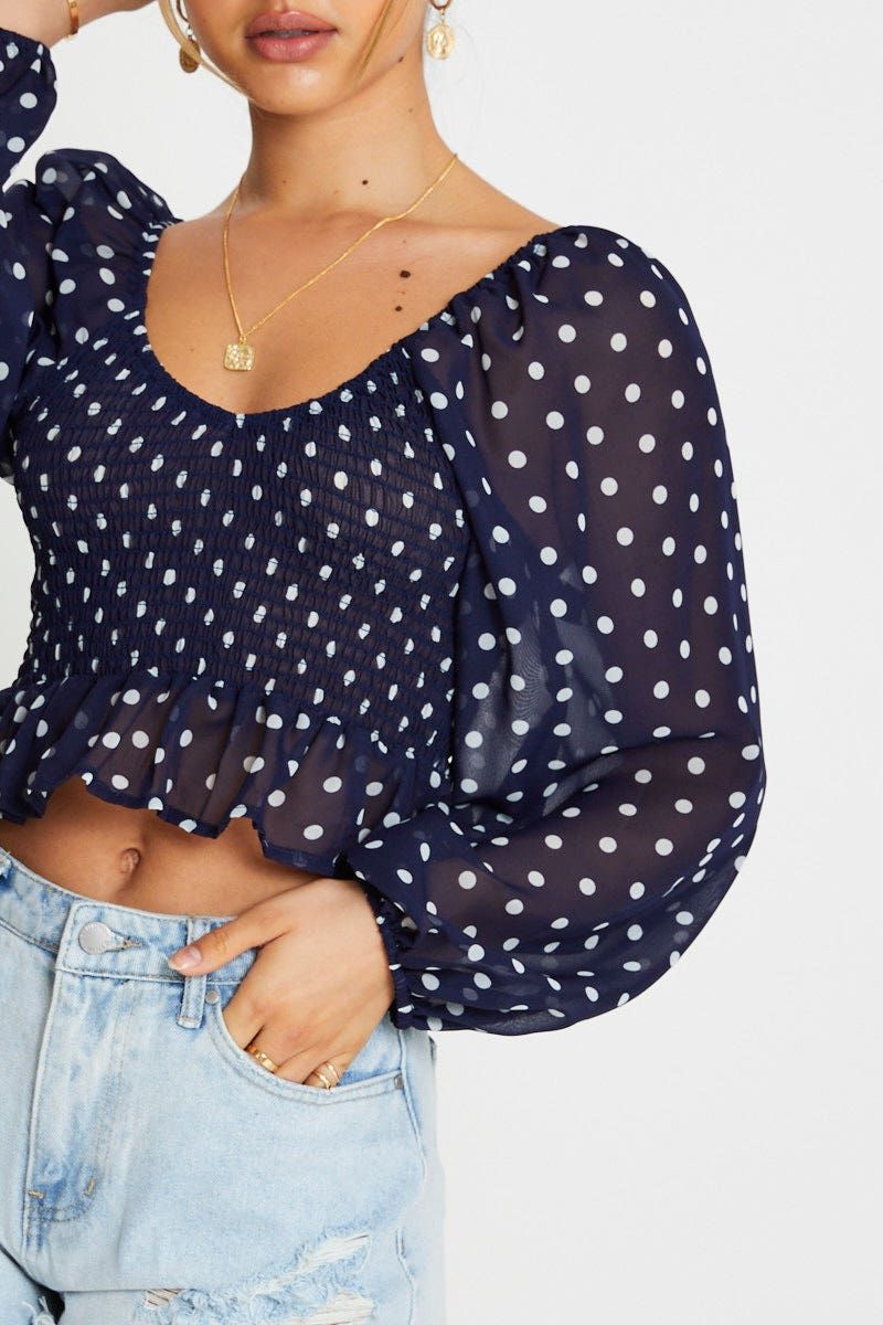 Polka Dot Crop Top Long Sleeve sold by Ally Fashion product image thumbnail 5