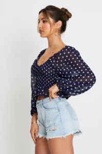 Polka Dot Crop Top Long Sleeve sold by Ally Fashion