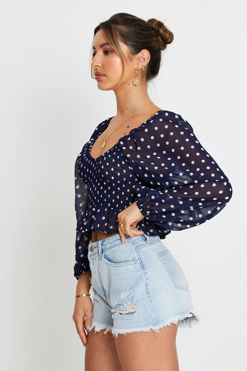 Polka Dot Crop Top Long Sleeve sold by Ally Fashion product image thumbnail 3