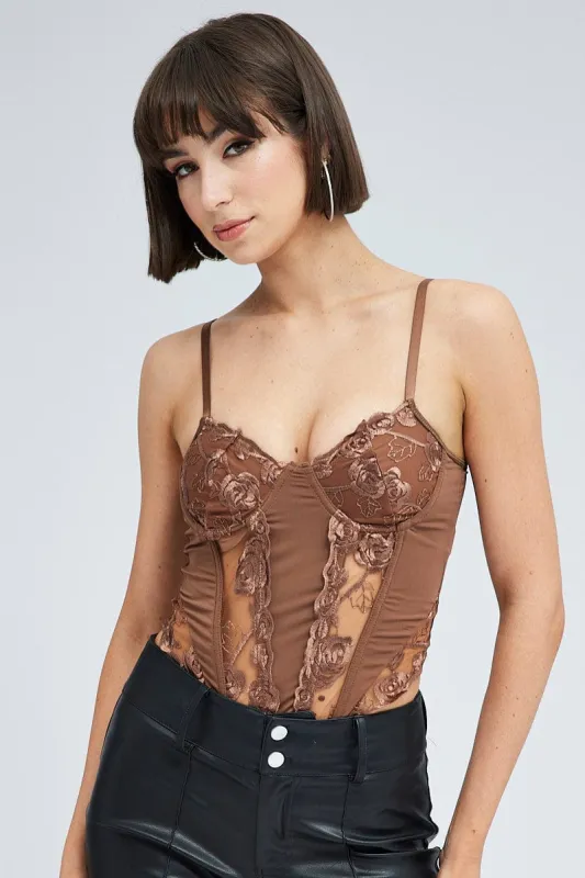 Brown Embroidery Corset Top sold by Ally Fashion