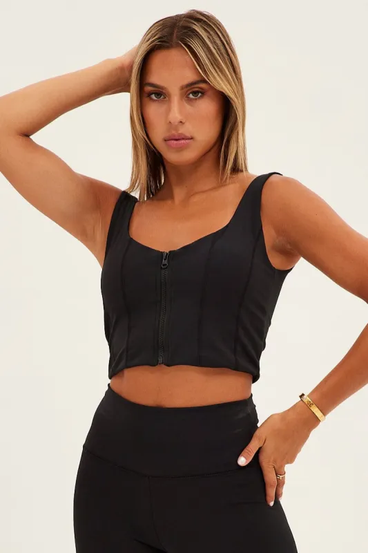Black Zip Front Top Sleeveless Crop sold by Ally Fashion