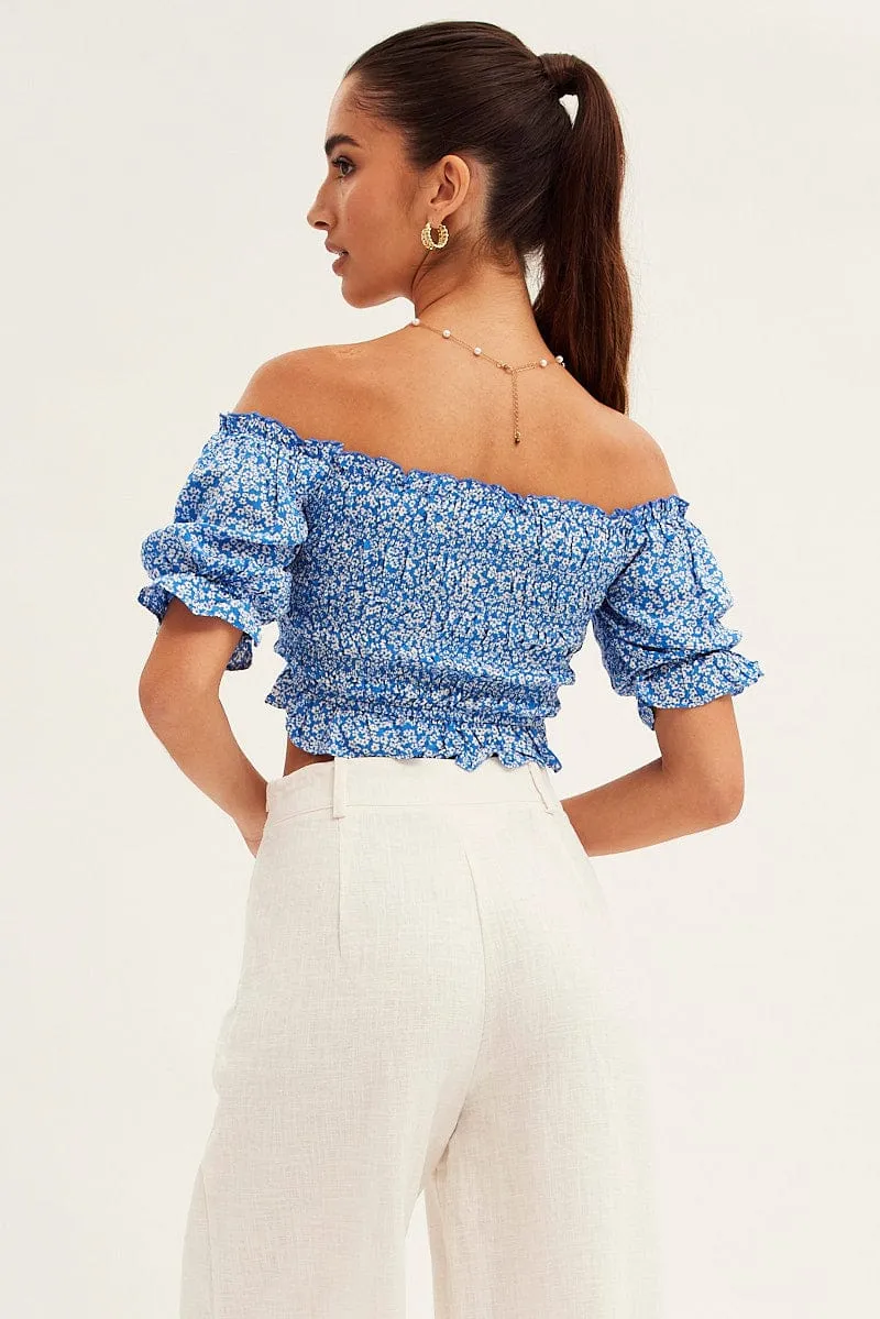 Ditsy Print Shirred Top Short Sleeve Crop Rayon sold by Ally Fashion product image thumbnail 5