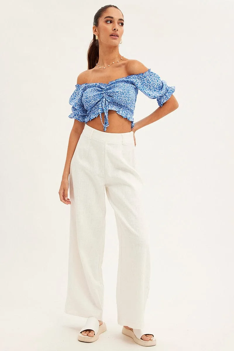 Ditsy Print Shirred Top Short Sleeve Crop Rayon sold by Ally Fashion product image thumbnail 2