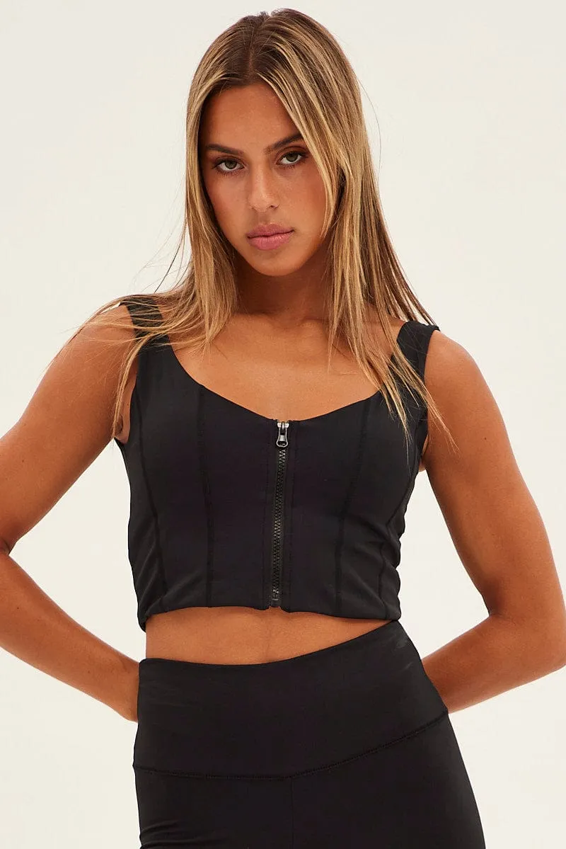 Black Zip Front Top Sleeveless Crop sold by Ally Fashion product image thumbnail 3