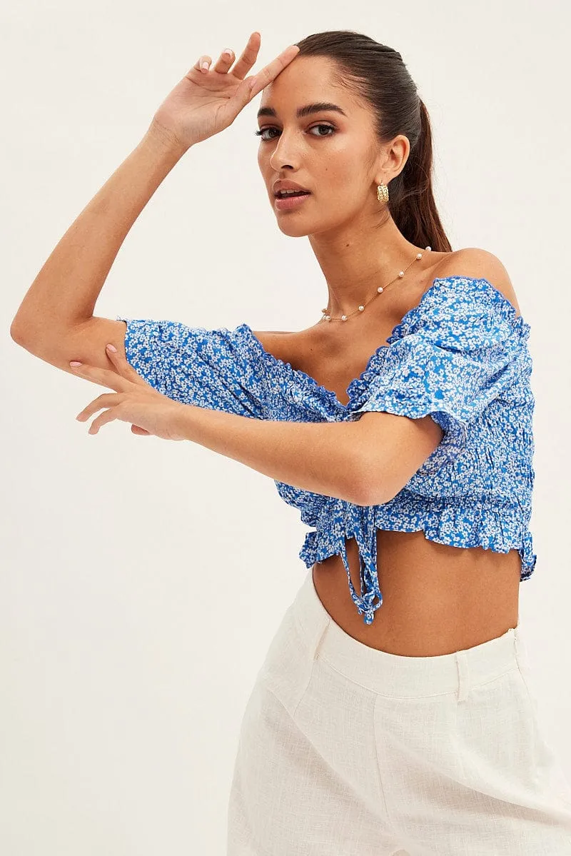 Ditsy Print Shirred Top Short Sleeve Crop Rayon sold by Ally Fashion product image thumbnail 3
