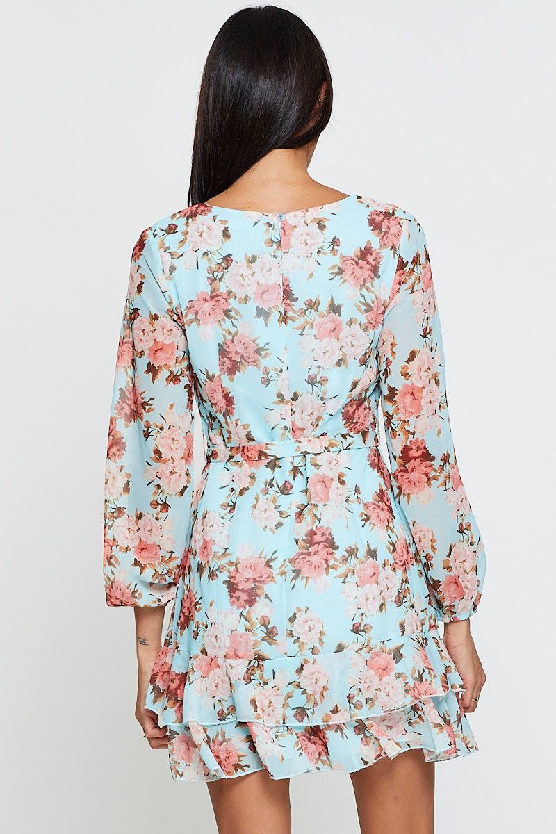 Print Mini Dress Long Sleeve V Neck sold by Ally Fashion product image thumbnail 4