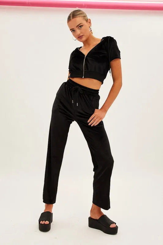 Black Velvet Flared Hem Pants sold by Ally Fashion