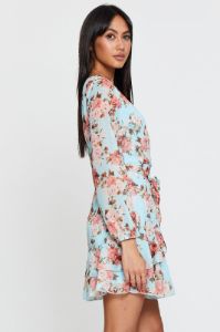 Print Mini Dress Long Sleeve V Neck sold by Ally Fashion