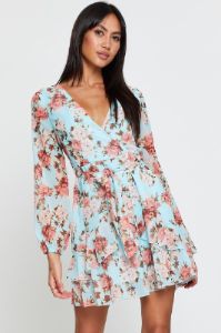 Print Mini Dress Long Sleeve V Neck sold by Ally Fashion