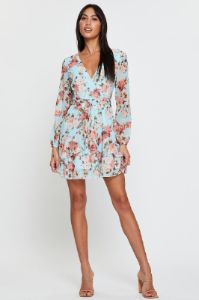 Print Mini Dress Long Sleeve V Neck sold by Ally Fashion