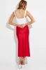 Red Slip Skirt Midi High Rise Satin sold by Ally Fashion