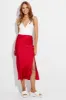 Red Slip Skirt Midi High Rise Satin sold by Ally Fashion