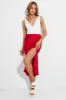 Red Slip Skirt Midi High Rise Satin sold by Ally Fashion