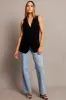 Black Linen Vest Longline V neck sold by Ally Fashion
