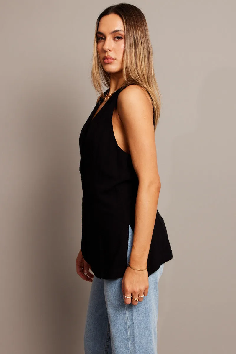 Black Linen Vest Longline V neck sold by Ally Fashion product image thumbnail 4