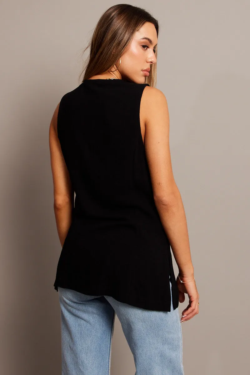Black Linen Vest Longline V neck sold by Ally Fashion product image thumbnail 5