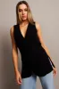 Black Linen Vest Longline V neck sold by Ally Fashion