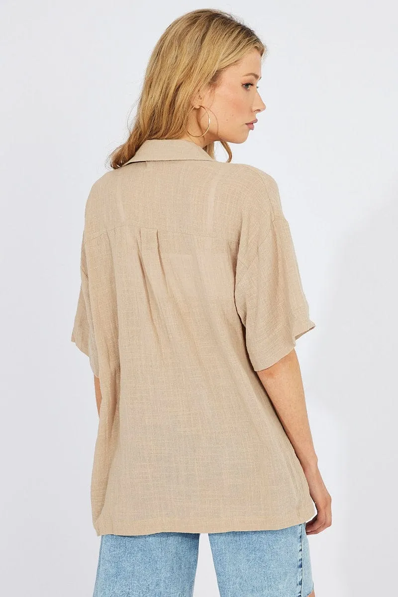 Beige Shirt Short Sleeve Collared Neck sold by Ally Fashion product image thumbnail 5