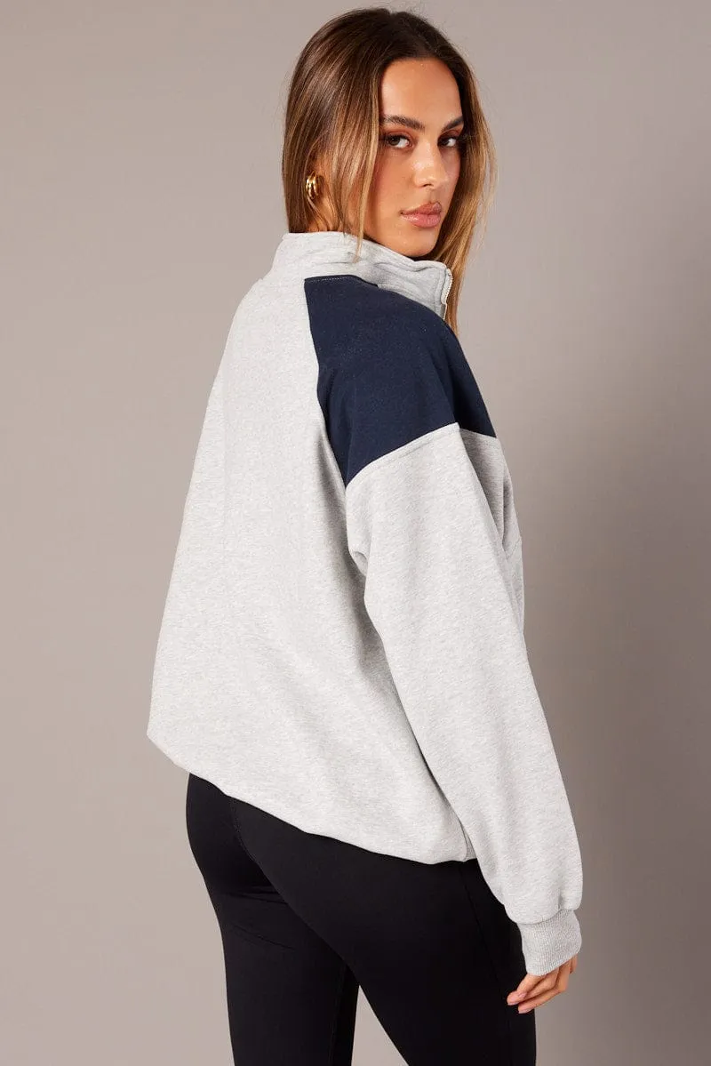 Grey Zip Sweater Funnel Neck Oversized sold by Ally Fashion product image thumbnail 5