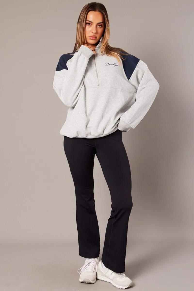 Grey Zip Sweater Funnel Neck Oversized sold by Ally Fashion product image thumbnail 2