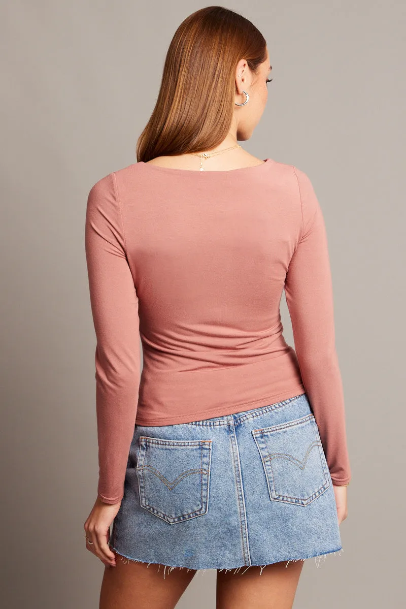 Pink Top Long Sleeve Boat Neck Modal sold by Ally Fashion product image thumbnail 5