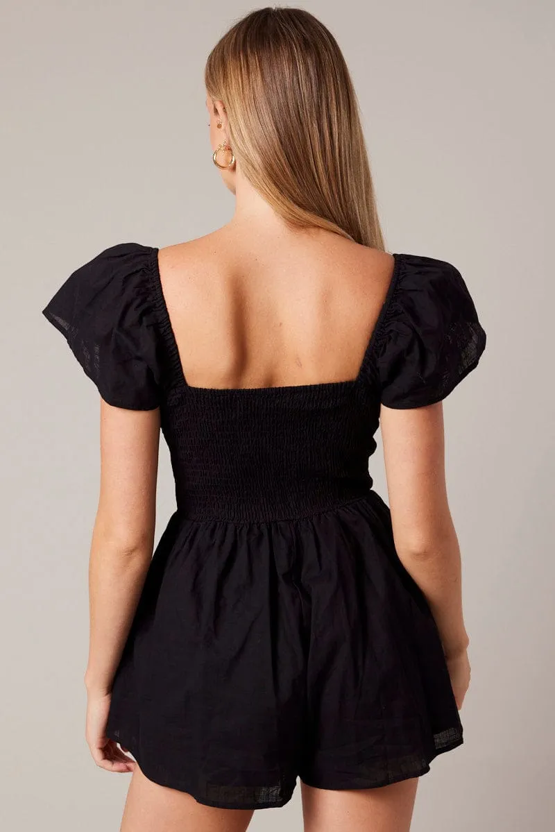 Black Shirred Playsuit Short Sleeve sold by Ally Fashion product image thumbnail 5