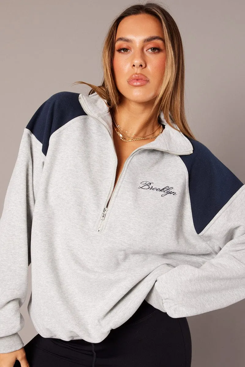 Grey Zip Sweater Funnel Neck Oversized sold by Ally Fashion product image thumbnail 3