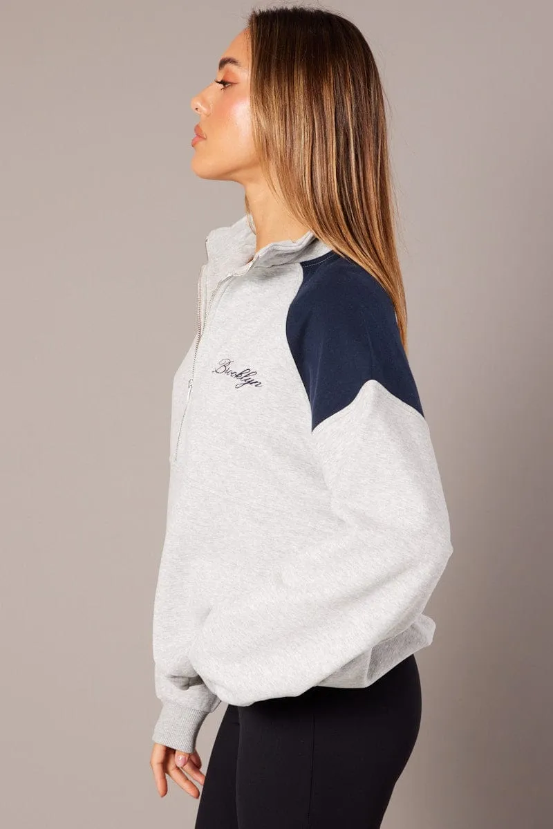 Grey Zip Sweater Funnel Neck Oversized sold by Ally Fashion product image thumbnail 4