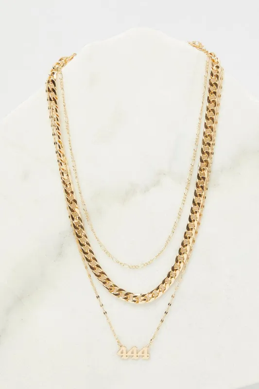Gold 444 Angel Number Layered Necklace sold by Ally Fashion